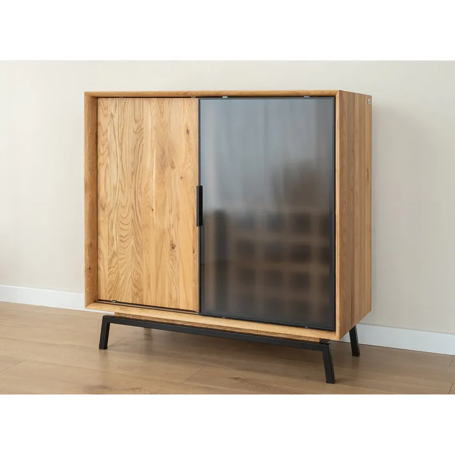 komoda modern loft 101x45cm sa staklom, materijal: masivno drvo hrast - slika 15