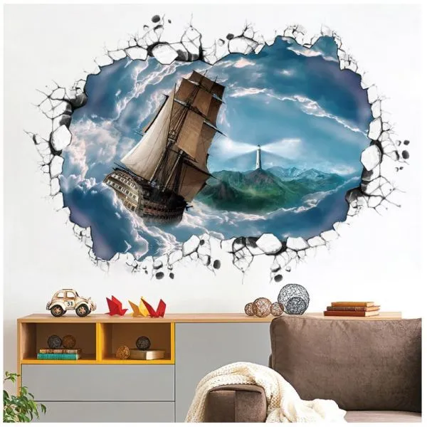 3d wall sticker cloud sea sailing dimenzije 90x60 cm - slika 3