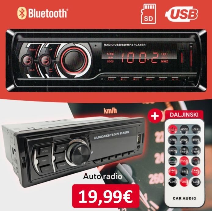 Najjeftiiji BLUETOOTH MP3 FM AUX SD USB WMA AUTO RADIO + RAČUN - Križevci