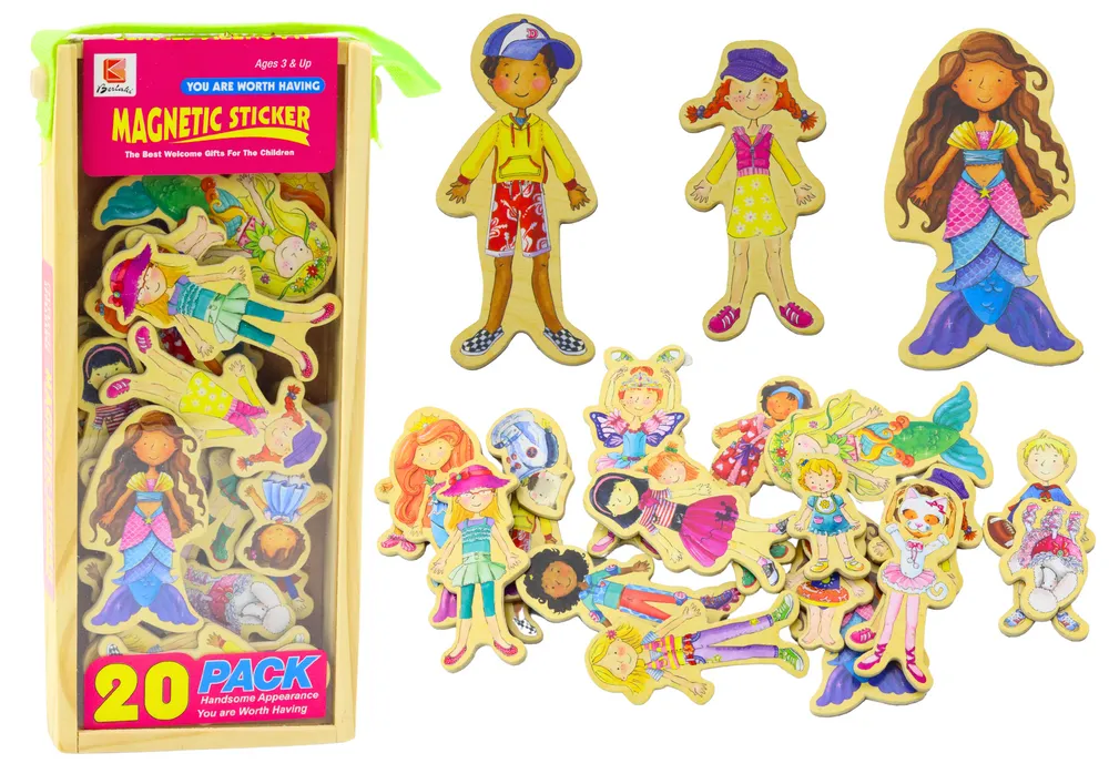 Set of Magnets Wooden Characters in Colorful Disguises, 20 pieces - Mursko Središće