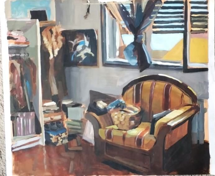 pogled u kut sobe - tempera na papiru - Zagreb