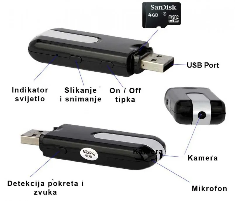usb stick s hd mini kamerom, senzor pokreta mini kamera - slika 1