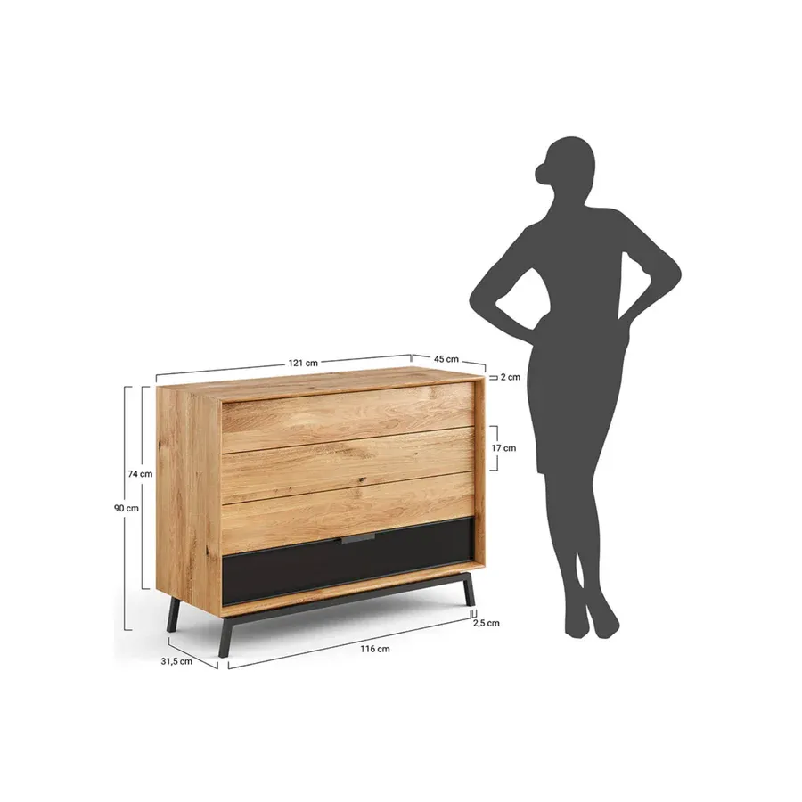 komoda modern loft 120,50x45cm sa staklom,materijal:masivno drvo hrast - slika 11