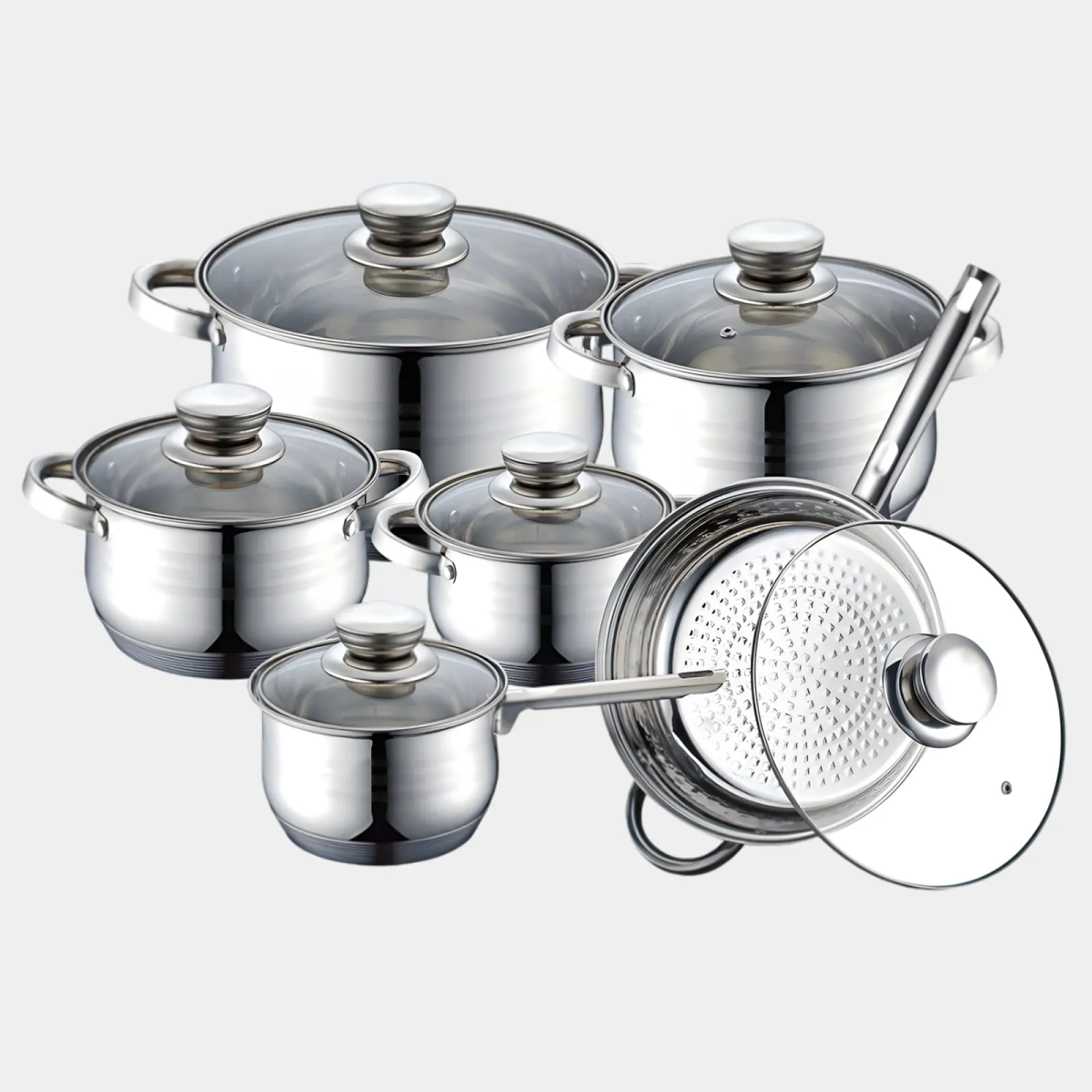 12-dijelni set lonaca inox sa staklenim poklopcima - slika 2