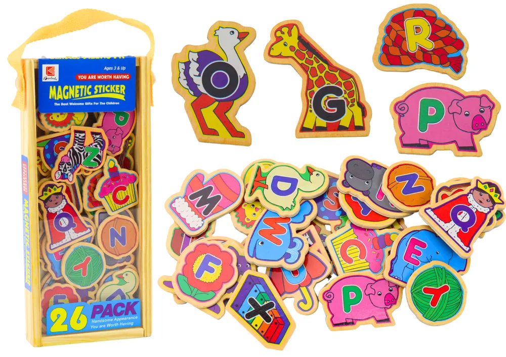 Set of Wooden Magnets Letters Pictures Animals Objects 26 Pieces - Mursko Središće