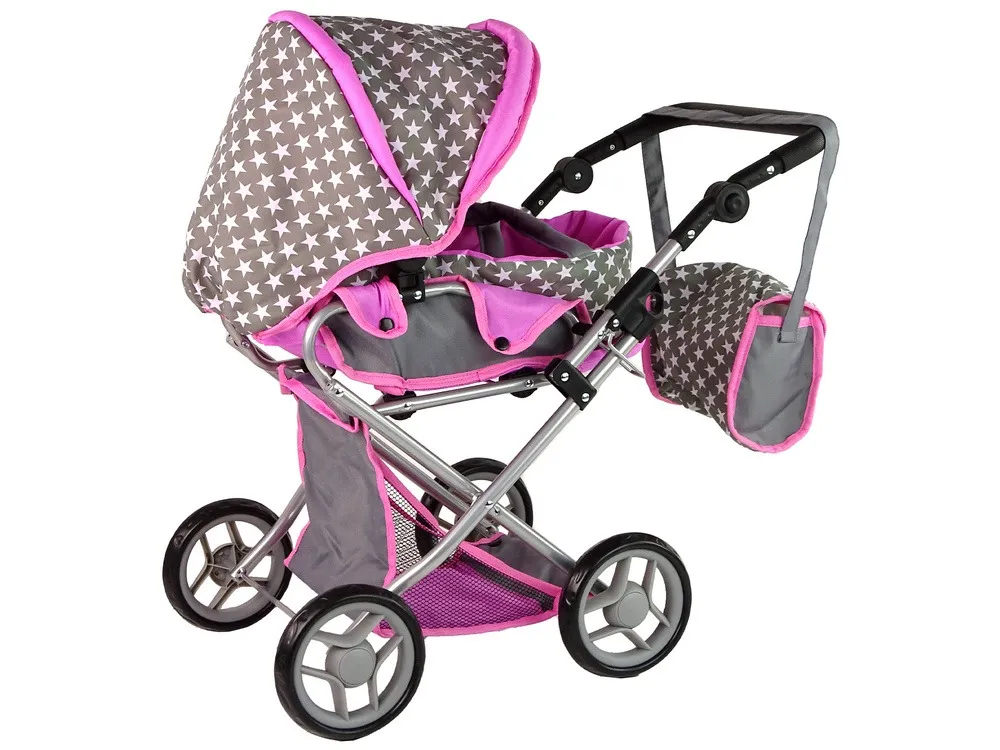 kolica za lutke + torba 2u1 stars - sivi - slika 4