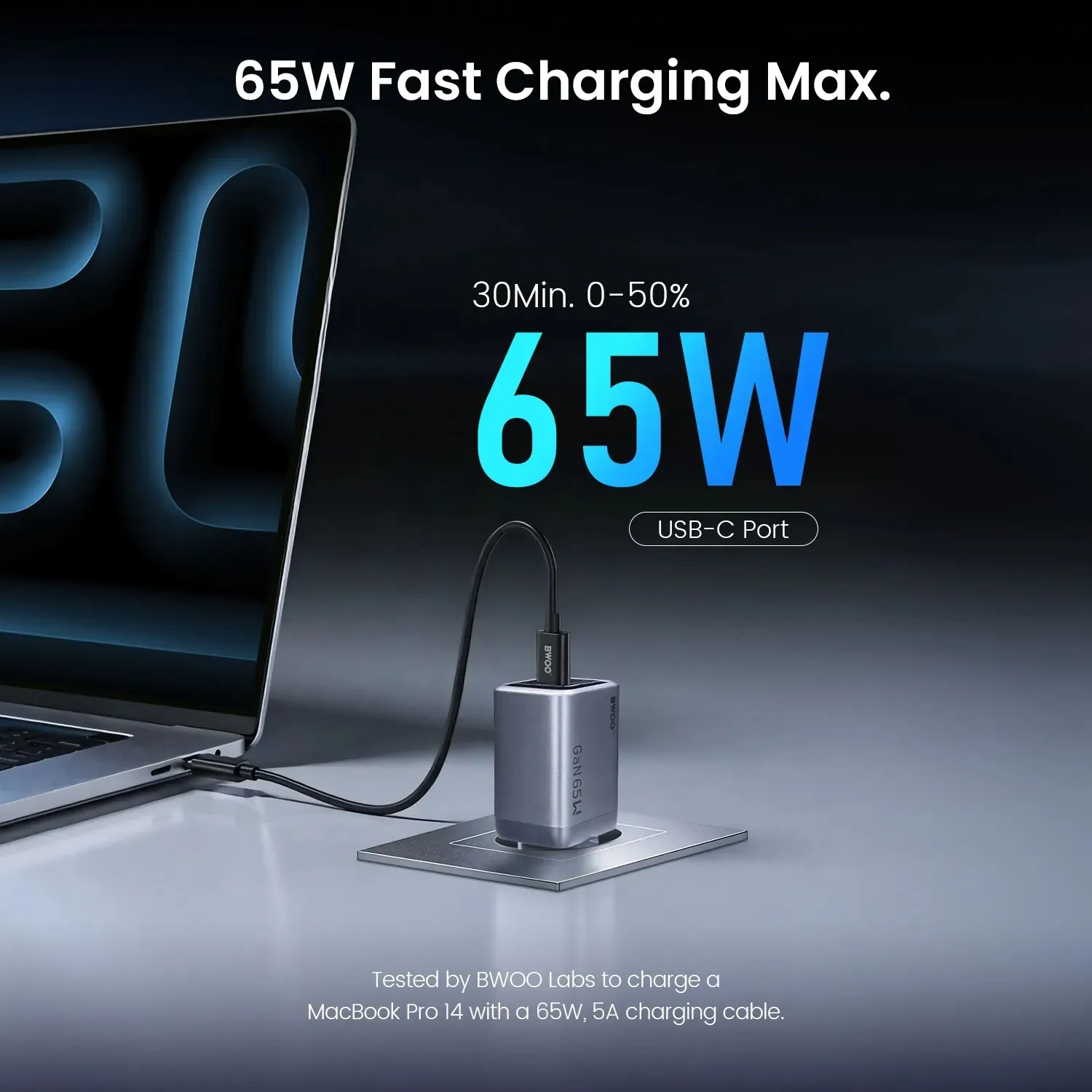 bwoo ganex 65w gan punjač s 3 priključka (usb-c) otporan na vatru i plamen - slika 2