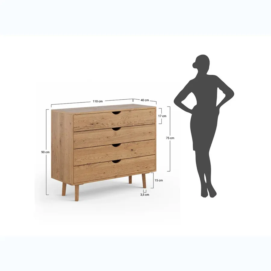 komoda simona 110x40 cm, materijal: masivno drvo hrast - slika 10