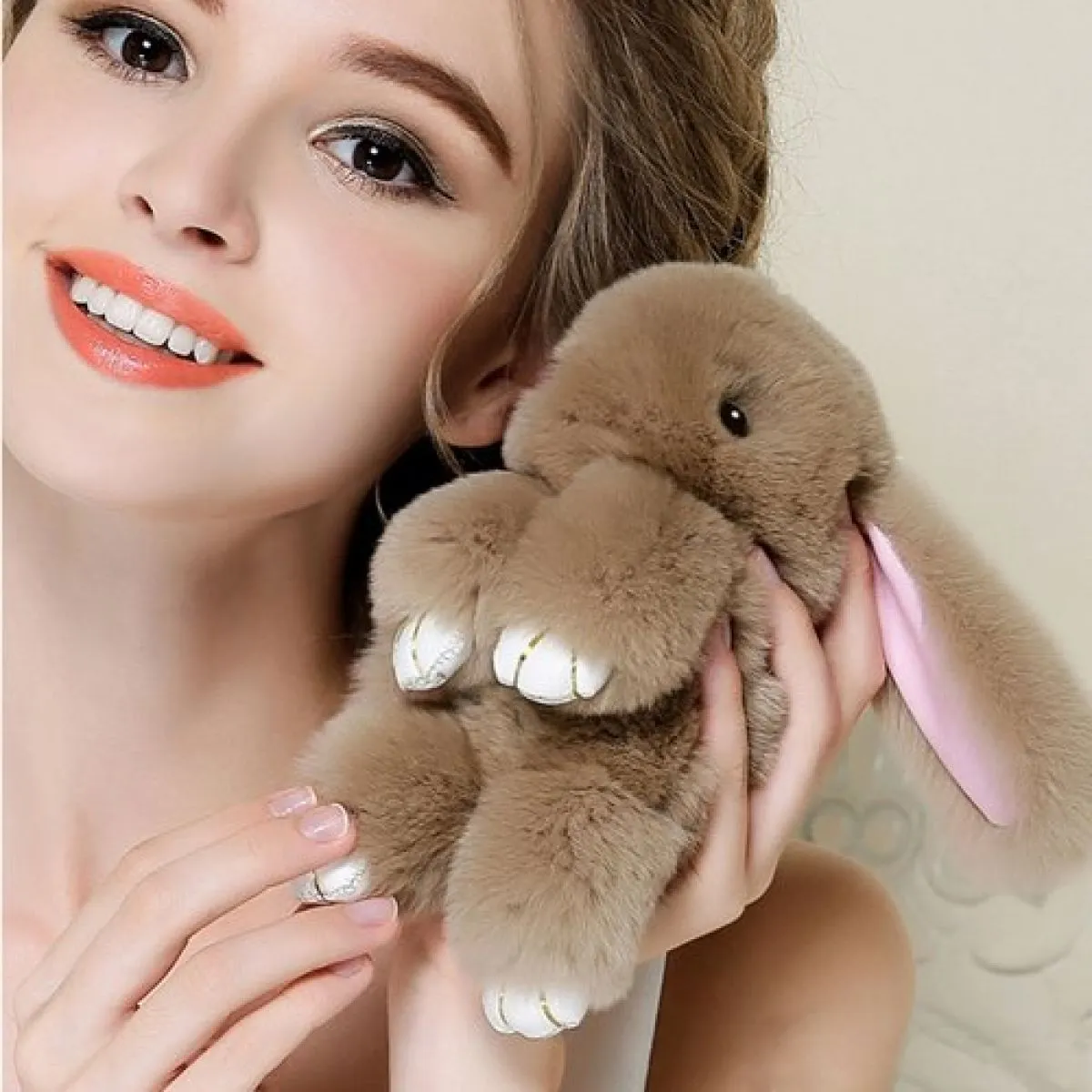 bunny krzneni privjesak za ključeve, torbu, ruksak - slika 2