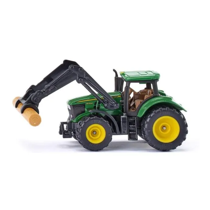 siku traktor john deere 6215r s prednjom grabilicom za trupce - slika 1