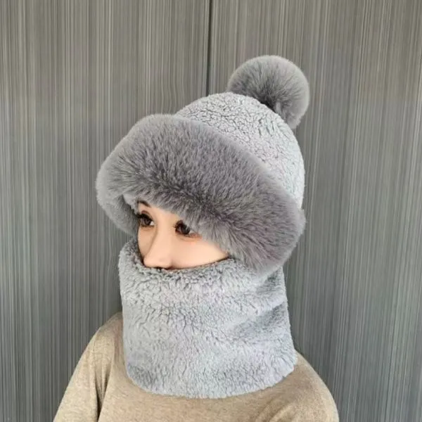 fluffy zimska kapa sa integriranim šalom - slika 3