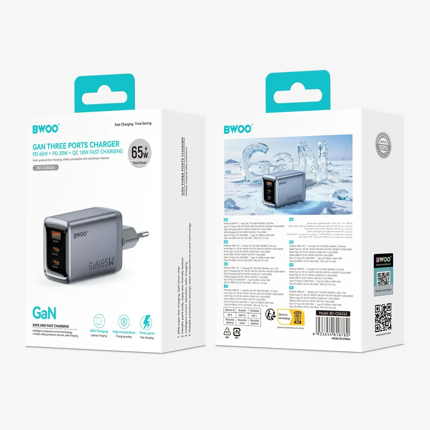 bwoo ganex 65w gan punjač s 3 priključka (usb-c) otporan na vatru i plamen - slika 9
