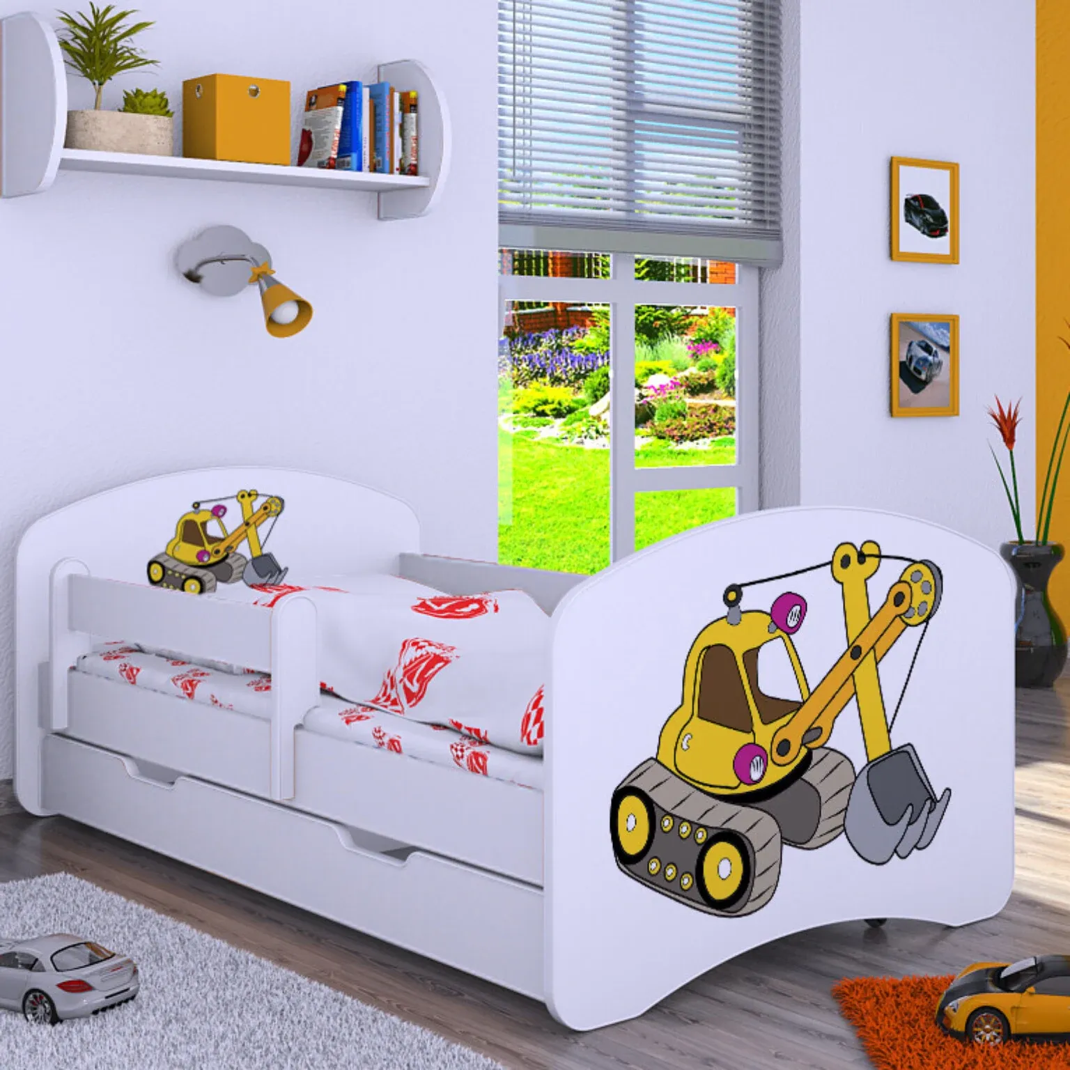 Drveni dječji krevet Happy žuti bager s ladicom – 160×80 - Nedeljanec, Vidovec