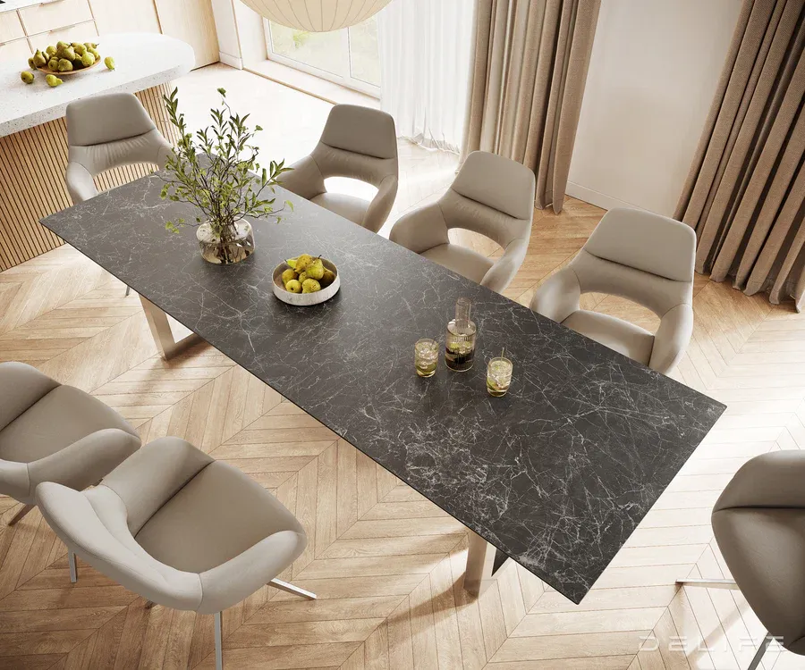 blagovaonski stol edge 300x100cm, materijal: keramika laminam nero - slika 3