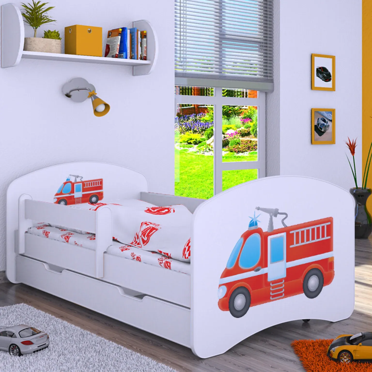 Drveni dječji krevet Happy vatrogasno vozilo s ladicom – 180×90 - Nedeljanec, Vidovec