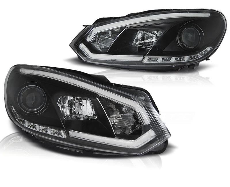 tube dizajn farovi za vw golf 6 - crni-krom -s led dnevnim svjetlom - slika 2