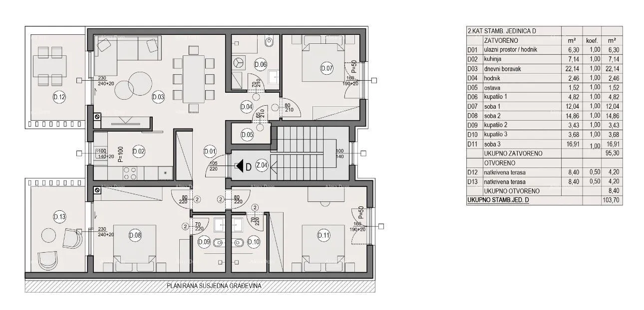 stan stan u novogradnji sa dva garažna mjesta i vrtom, blizina centra grada i mora, - stan d (penthouse) - slika 5