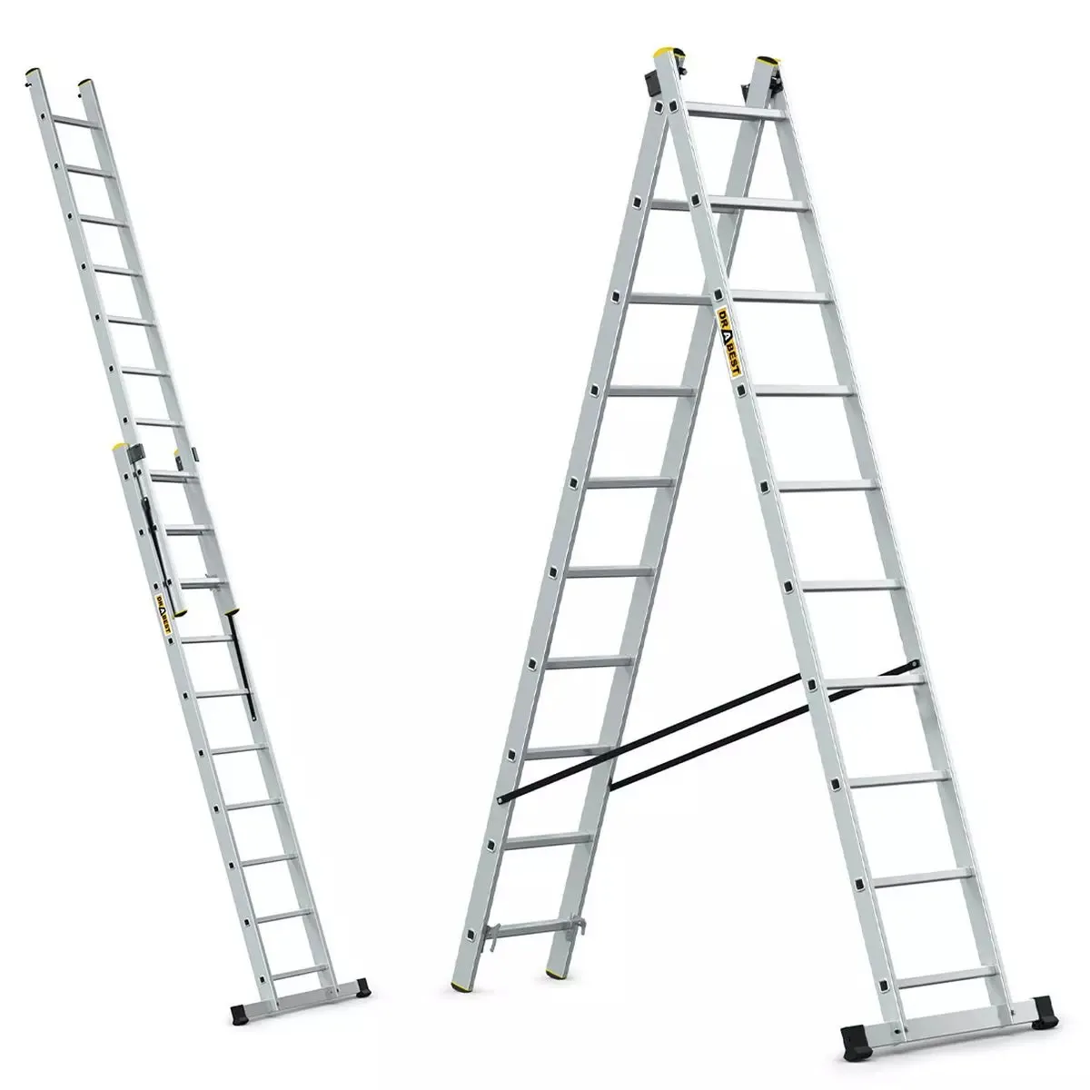 aluminijske ljestve profesionalne dvodijelne - 10 gazišta - slika 3