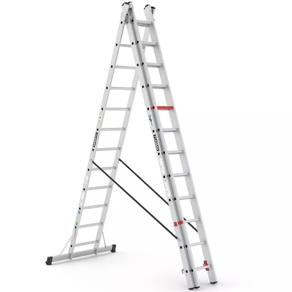 aluminijske ljestve profesionalne trodijelne - 3x12 gazišta - cagsan - slika 2