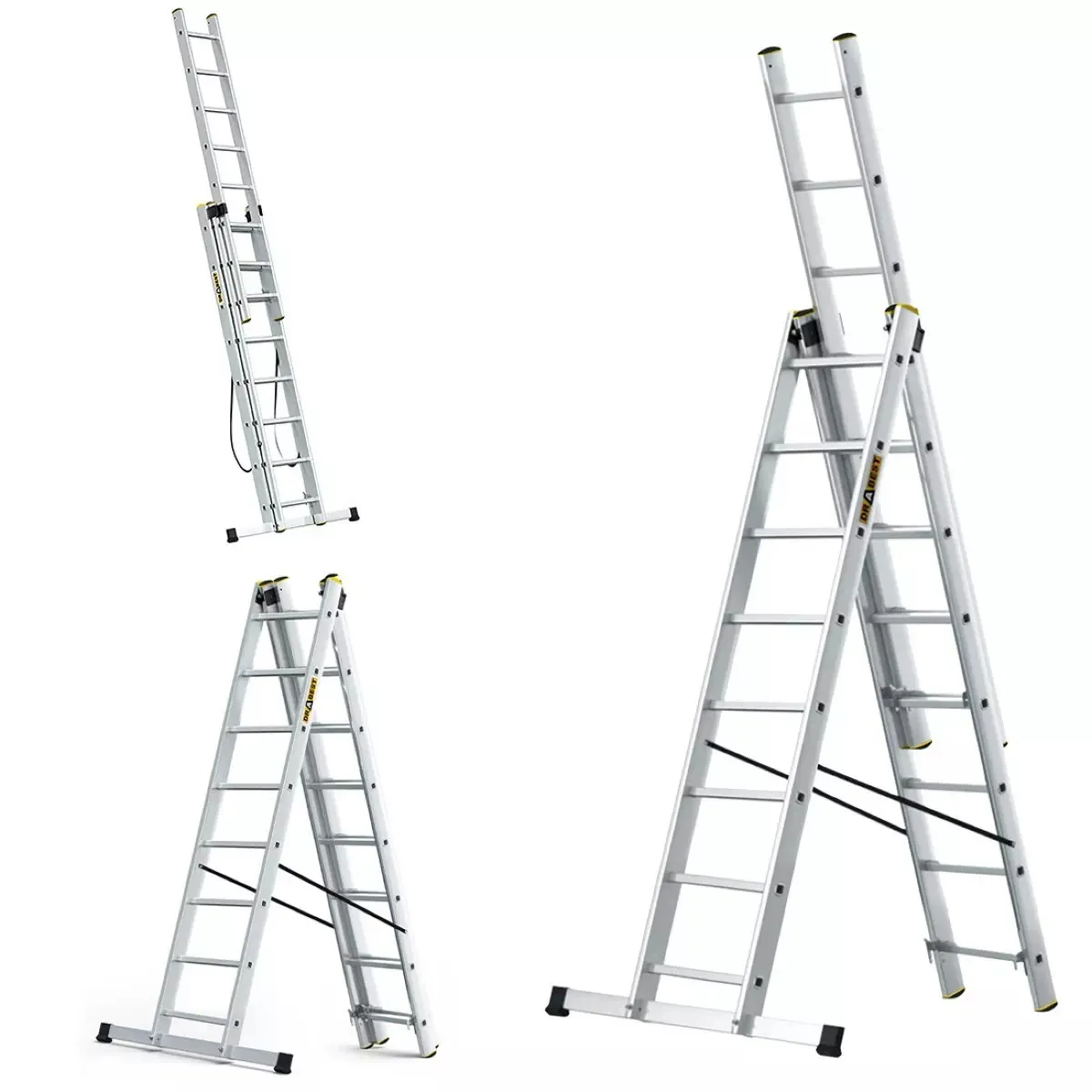 aluminijske ljestve profesionalne trodijelne 3x8 gazišta - slika 4