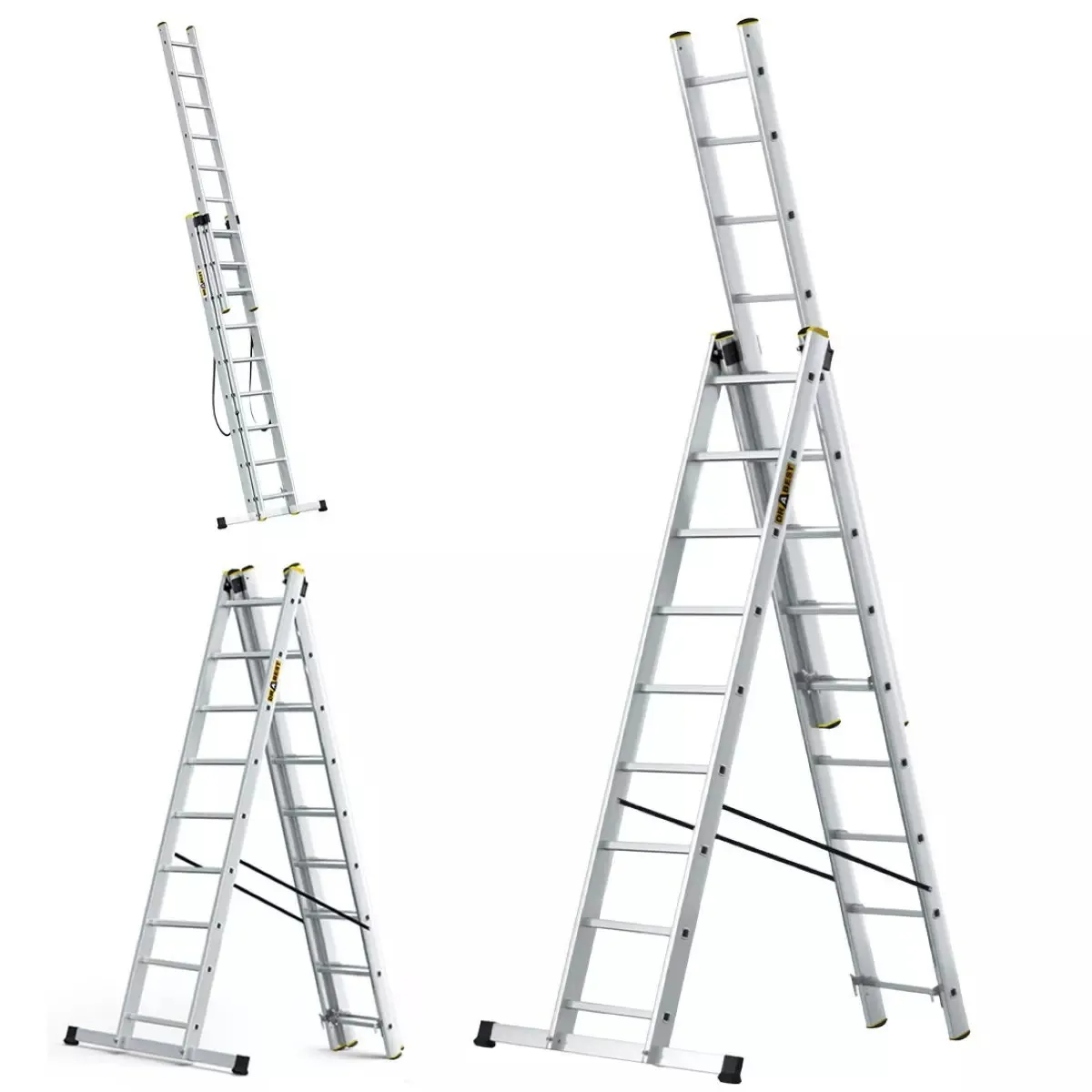 aluminijske ljestve profesionalne trodijelne 3x9 gazišta - slika 4