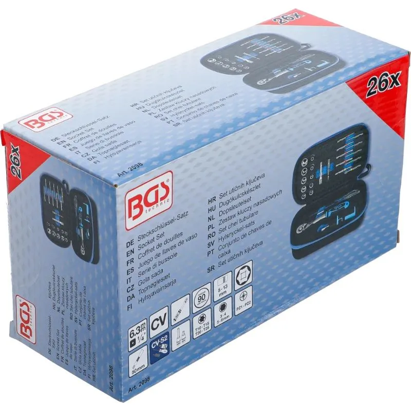 set nasadnih ključeva 1/4" 26 dijelova s 90-zubnom čegrtaljkom i t-ruč - slika 7