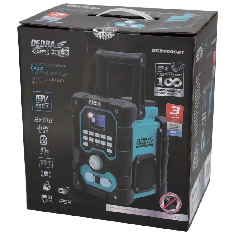 radio dab+ / fm, punjivi 18v, bluetooth, usb - slika 7