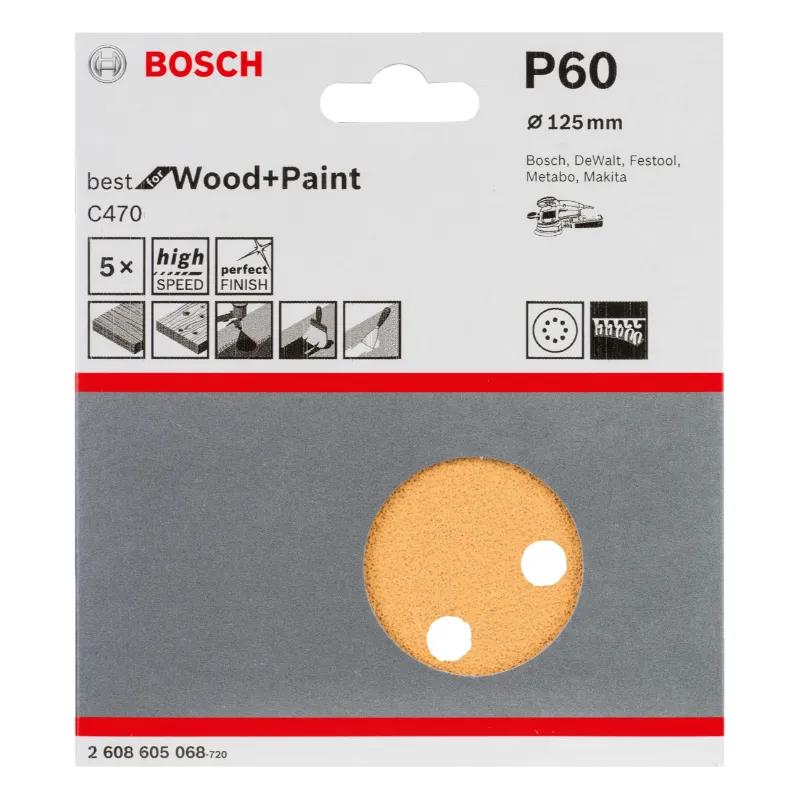 bosch professional 5-dijelni set brusnog papira s 8 rupa,60 c470 za e - slika 2