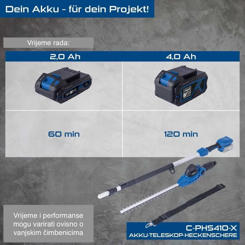 akumulatorske teleskopske škare za živicu s 11 kutova rezanja c-phs410 - slika 5