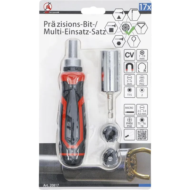 set preciznih bitova čegrtaljkom i 1/4" nasadnim ključem | 17 kom - slika 4