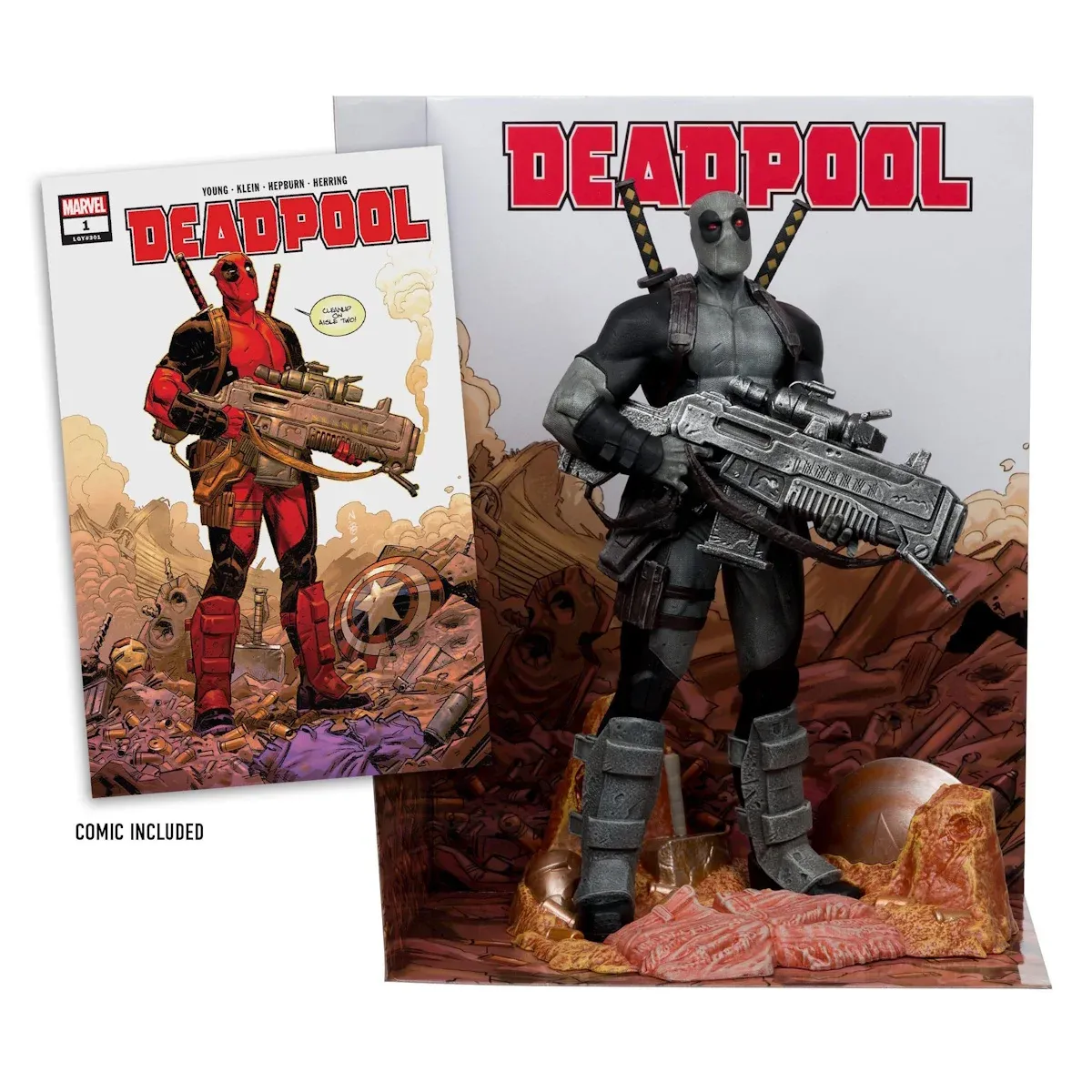 mcfarlane marvel – deadpool (grey suit chase) figura, 27cm + strip - slika 3