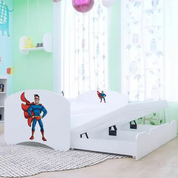 Drveni dječji krevet Happy superman s dodatnim ležajem – 180×90 - Vidovec