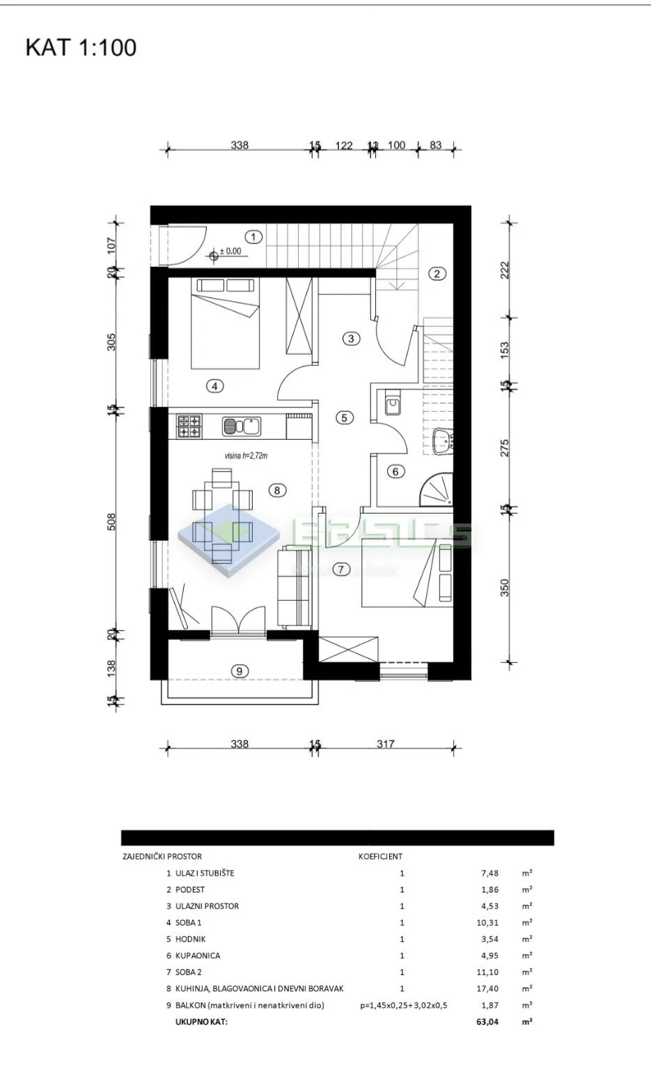 novalja - centar, 2etažni stan, 76 m2 - slika 11