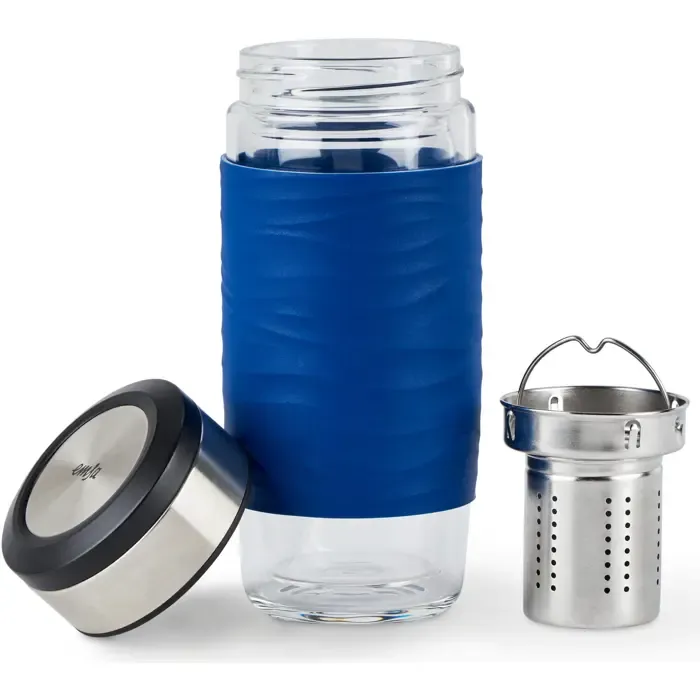 emsa tea mug thermal tea mug 0.4 liters (blue/transparent, glass, screw cap) - slika 4