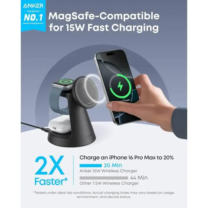 anker maggo wireless charging stand 3v1, black - slika 5