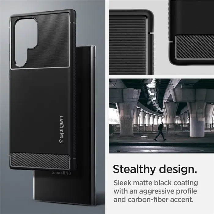 spigen rugged armor, zaštitna maska za telefon, mat crna - samsung galaxy s22 ultra (acs03914) - slika 3