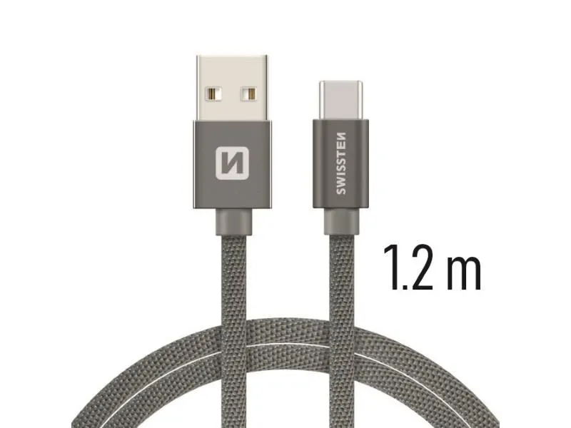 swissten kabel usb/usb-c, platneni, 3a, 1.2m, sivi - 03080054 - slika 1