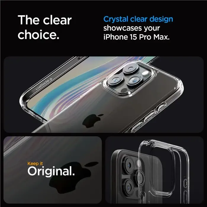 spigen crystal hybrid, zaštitna maska za telefon, prozirna - iphone 15 pro max (acs06446) - slika 2