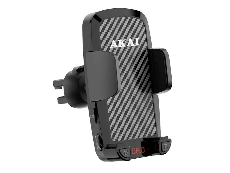 akai fm transmiter, držač za mob, punjač, bt, handsfree, 12-24v, crni fmt-c14bt - 05160046 - slika 1