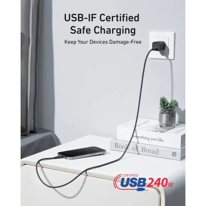 anker pleteni usb-c na usb-c kabel 240 w, 0,9m, črn - slika 3
