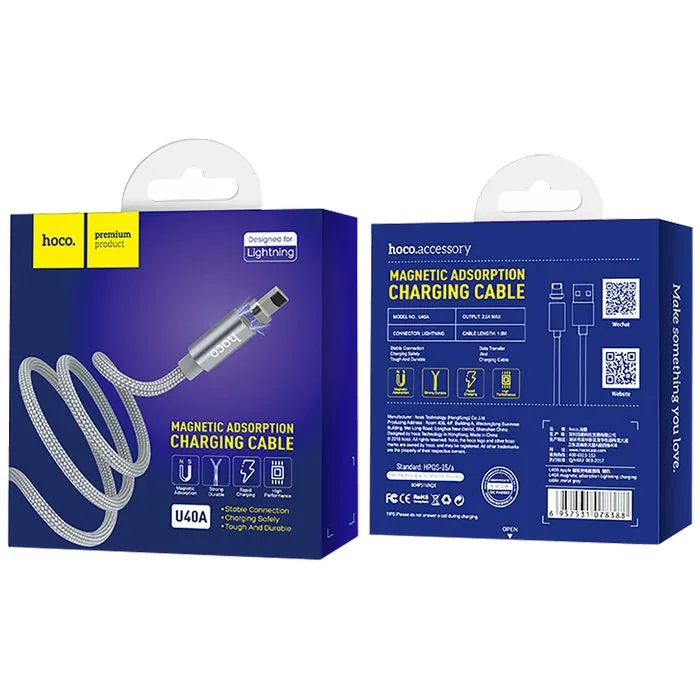 hoco. usb kabel za iphone, metal magnetic, lightning, 2.0 a - u40a magnetic lightning - slika 2