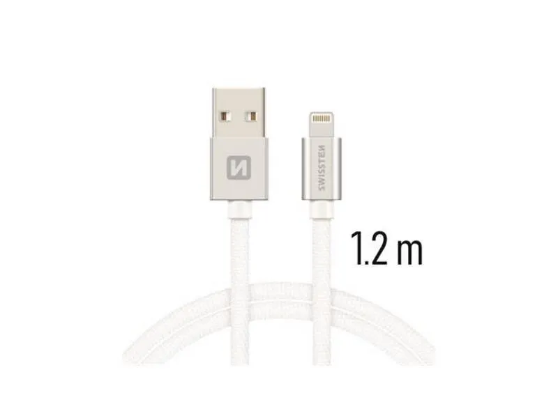 swissten kabel usb/lightning, platneni, 3a, 1.2m, srebrni - 03080061 - slika 1