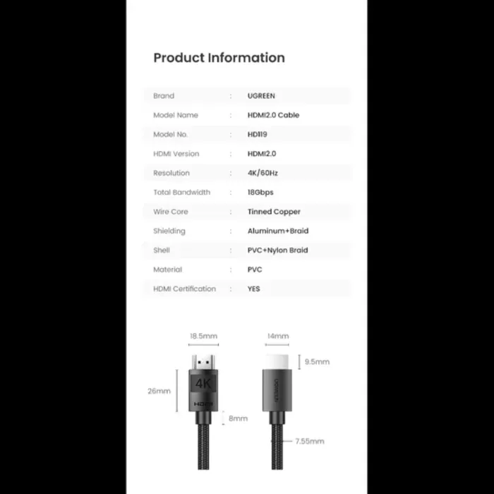 ugreen 4k hdmi 1.4 cable - 5m - slika 5