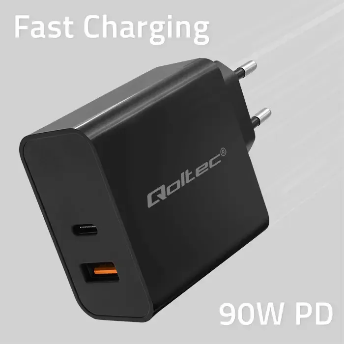 qoltec 52381 super quick pd charger | 1xusb-c | 1xusb| 90w | 5-20v | 2.4-4.35a | black - slika 4