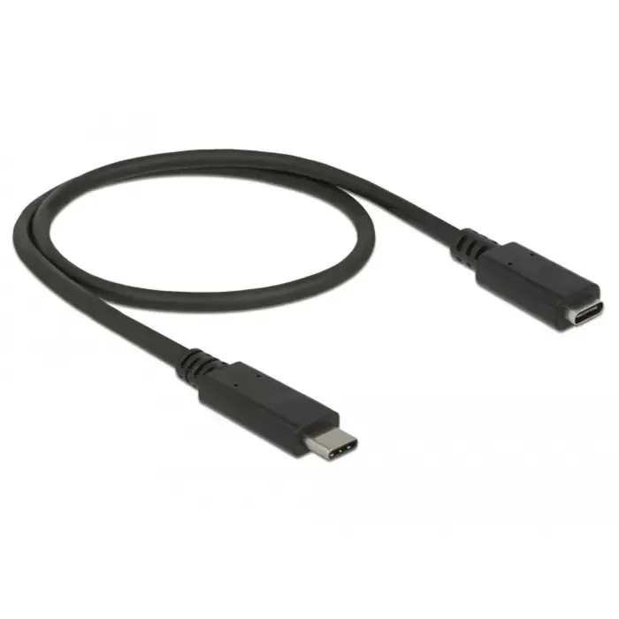 delock usb 3.2 gen 1 extension cable, usb-c male > usb-c female (black, 0.5 meter, superspeed) - slika 1