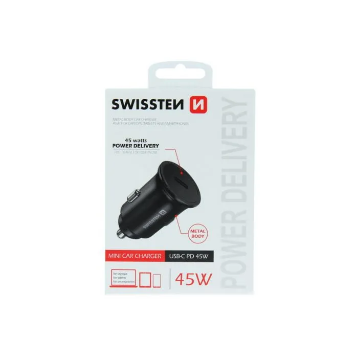swissten punjač za auto, 1xusb-c, 5.5a, super fast pd3.0 45w, crni - slika 3
