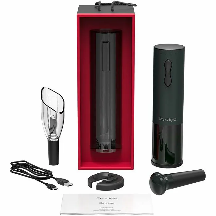 bolsena, electric wine opener with prestigio logo, aerator , vacuum preserver, black color - slika 4
