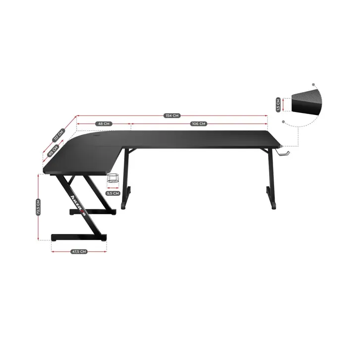 huzaro hero 7.0 computer desk black - slika 5