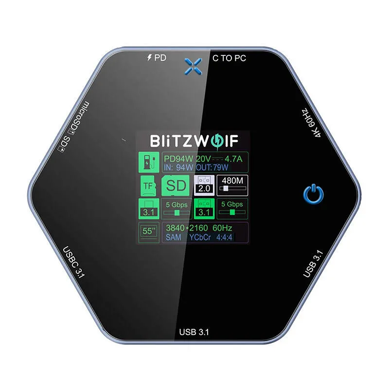 blitzwolf 8in1 docking station bw-th16 usb 100w lcd smart display - slika 2