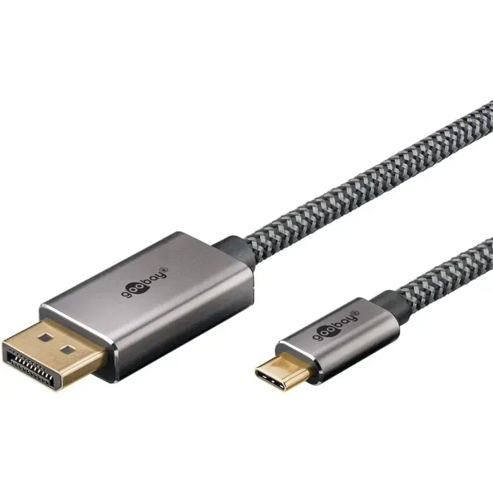 goobay usb adapter cable, usb-c plug > displayport plug, 4k 60hz (black/silver, 1 meter, textile cable) - slika 2